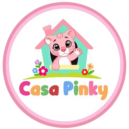 Logo Casa Pinky: Pinky che saluta dalla finestra di una casetta