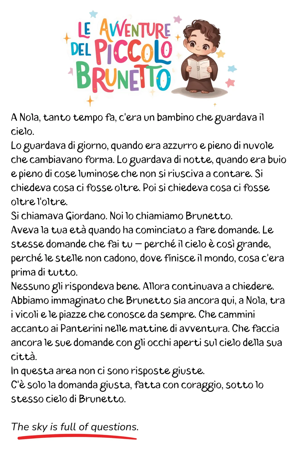 Passaporto, pagina dell’area Le Avventure del Piccolo Brunetto