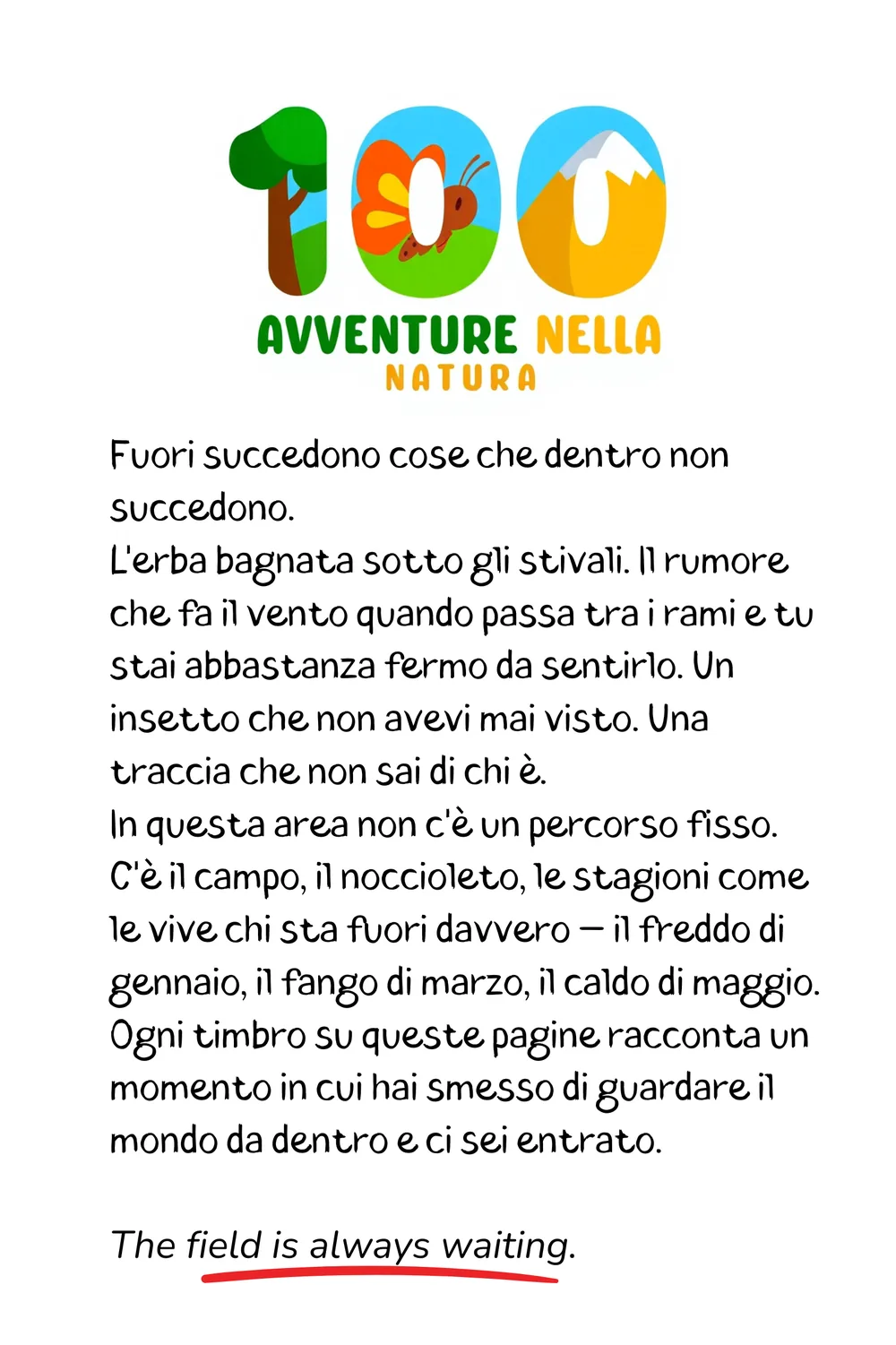 Passaporto, pagina dell’area 100 Avventure nella Natura
